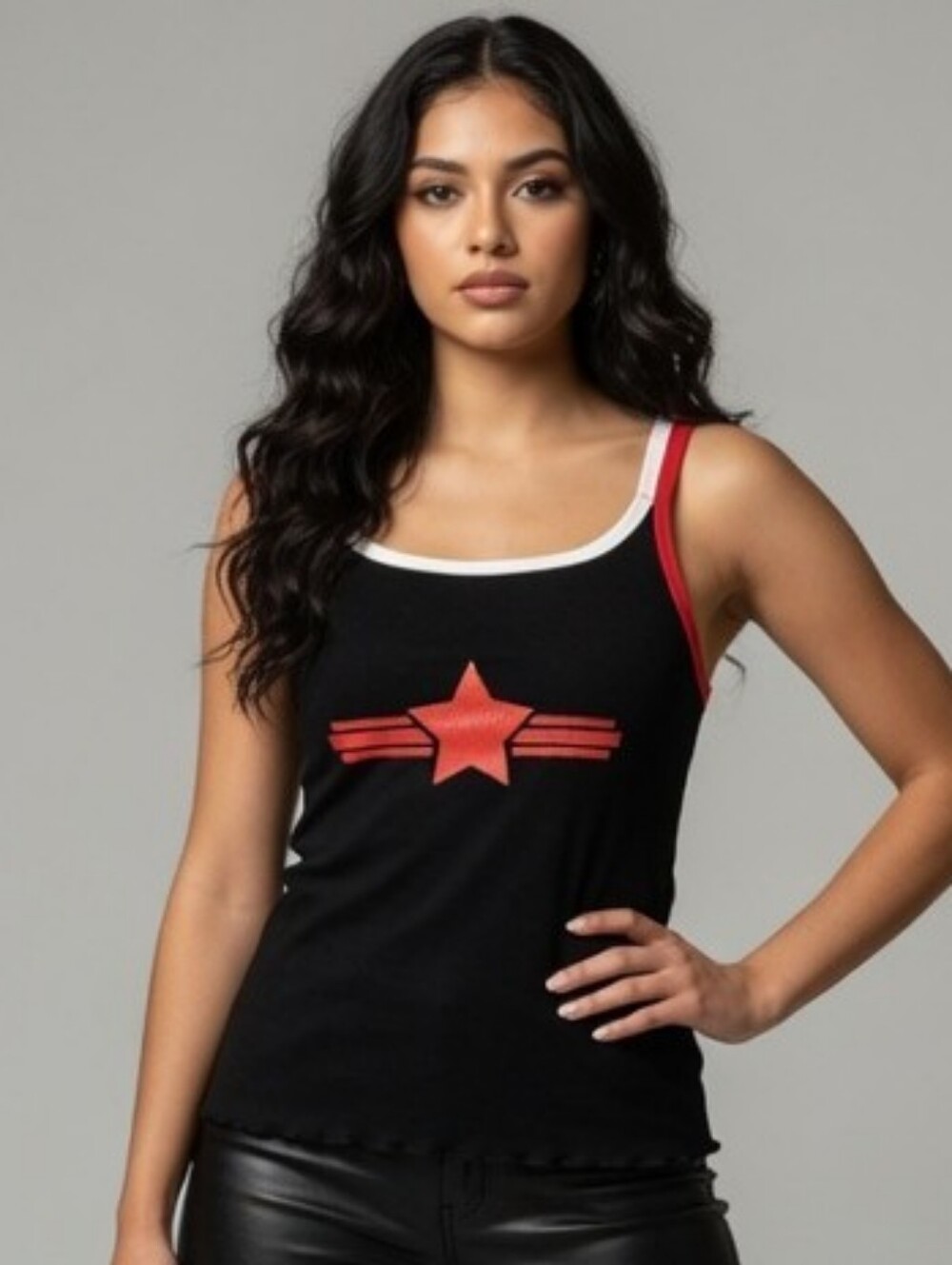 NWT Black" Y2K Style"  Tank Top with Red Star Accent